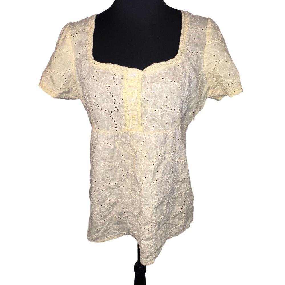 Carol little Womens size XL embroidered‎ eyelet linen square neck Y2K tunic top